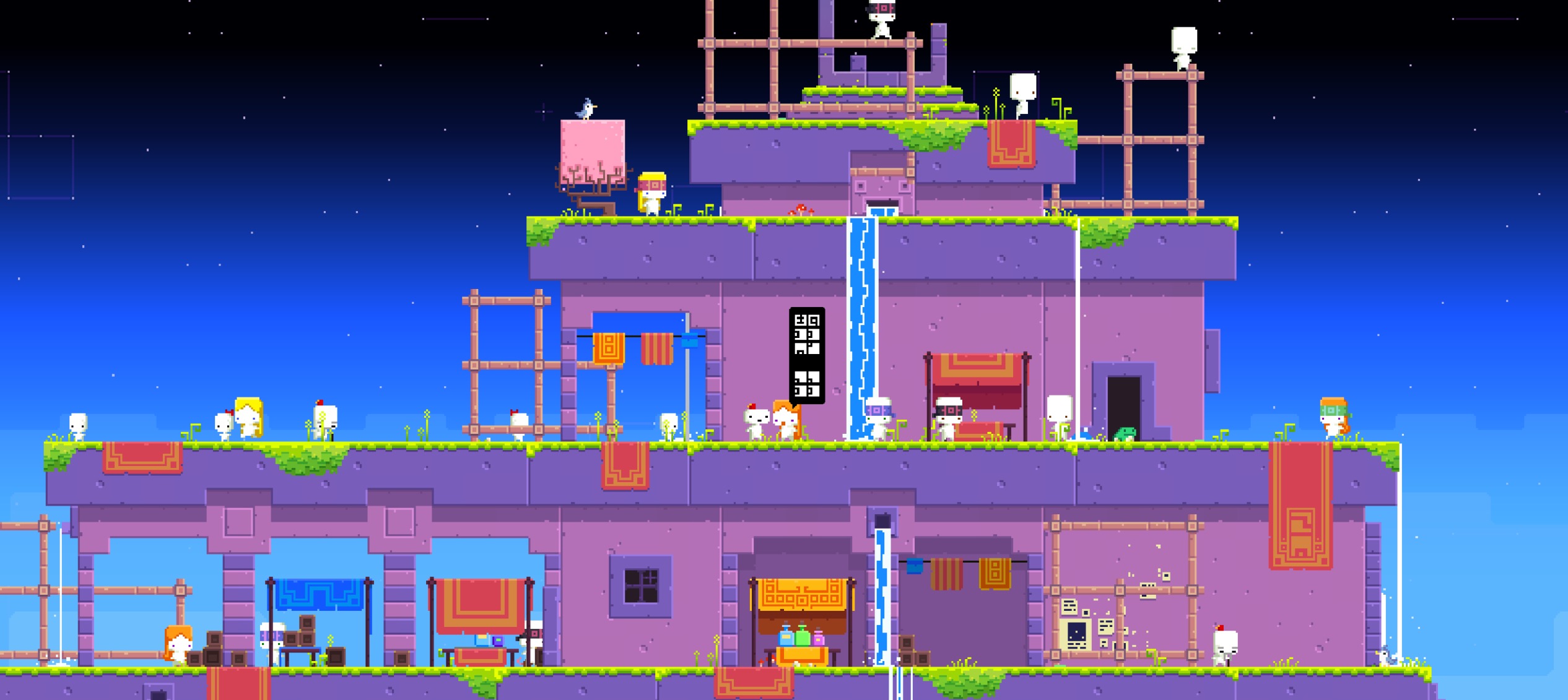 (FEZ) 作中の架空言語Zuish Languageによる、Zu City住民との会話