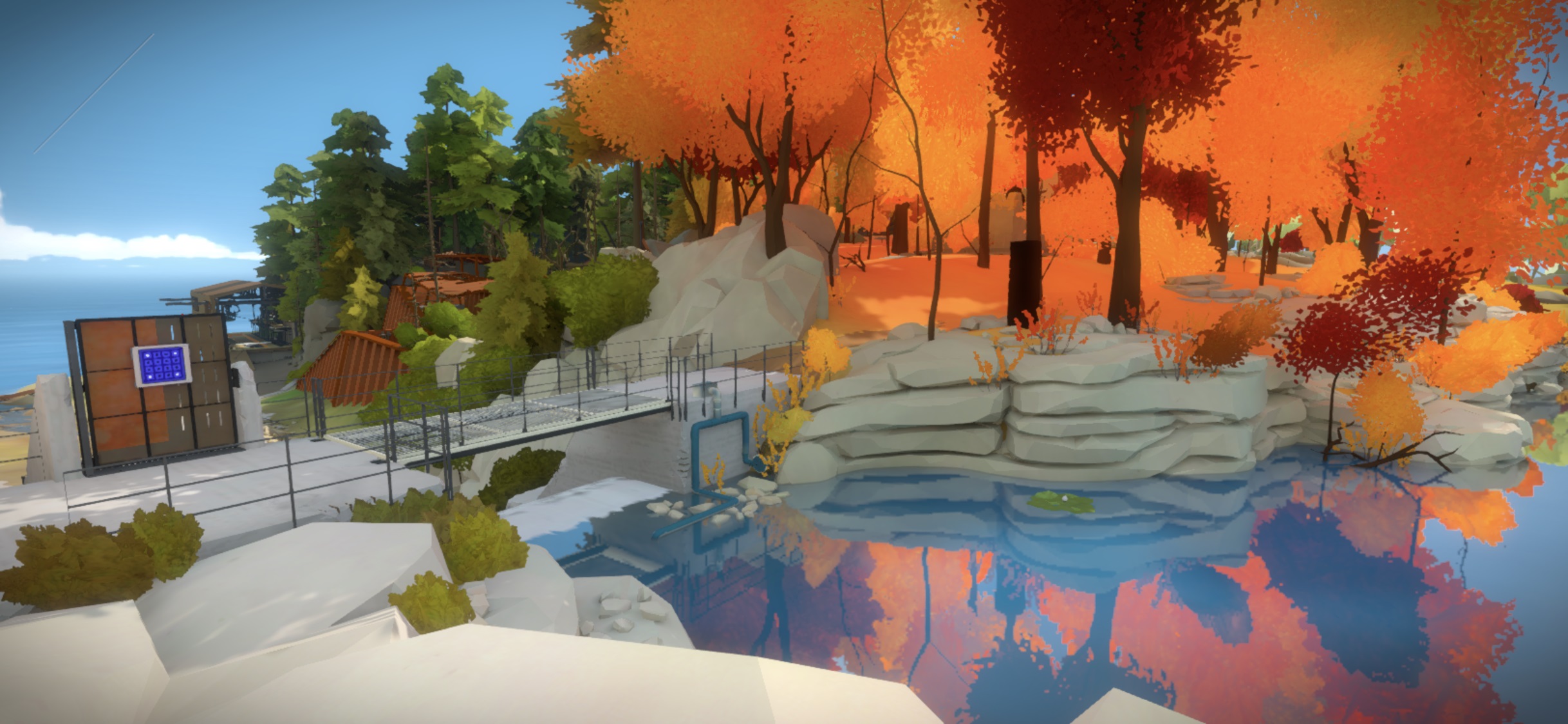 (The Witness) 採石場の入口、紅葉の森へと続く橋のたもと